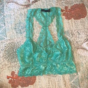 lime green colored silk top.